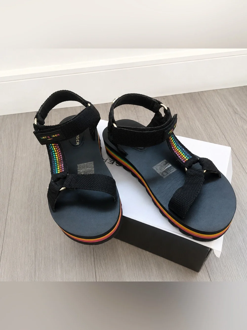 Kurt Geiger Mini Orla Sandals Girls Size 5 Black Rainbow Platform
